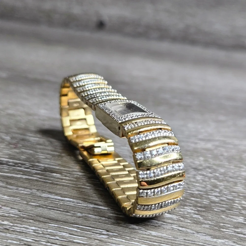 Wittnauer Womens Gold Tone Rectangle Watch Crystal Accent Bracelet Vintage Swiss